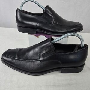 Bruno Magli Men Black Leather Apron Toe Slip On Loafers Shoe Made Italy Size 9 M